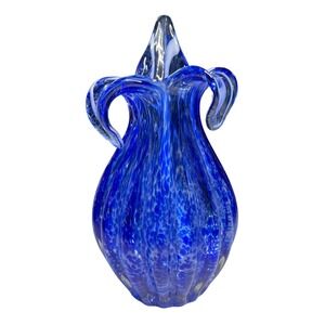 Cobalt Blue Art Glass Flower Vase Swirl‎ Design Home Decor Murano Glass Style